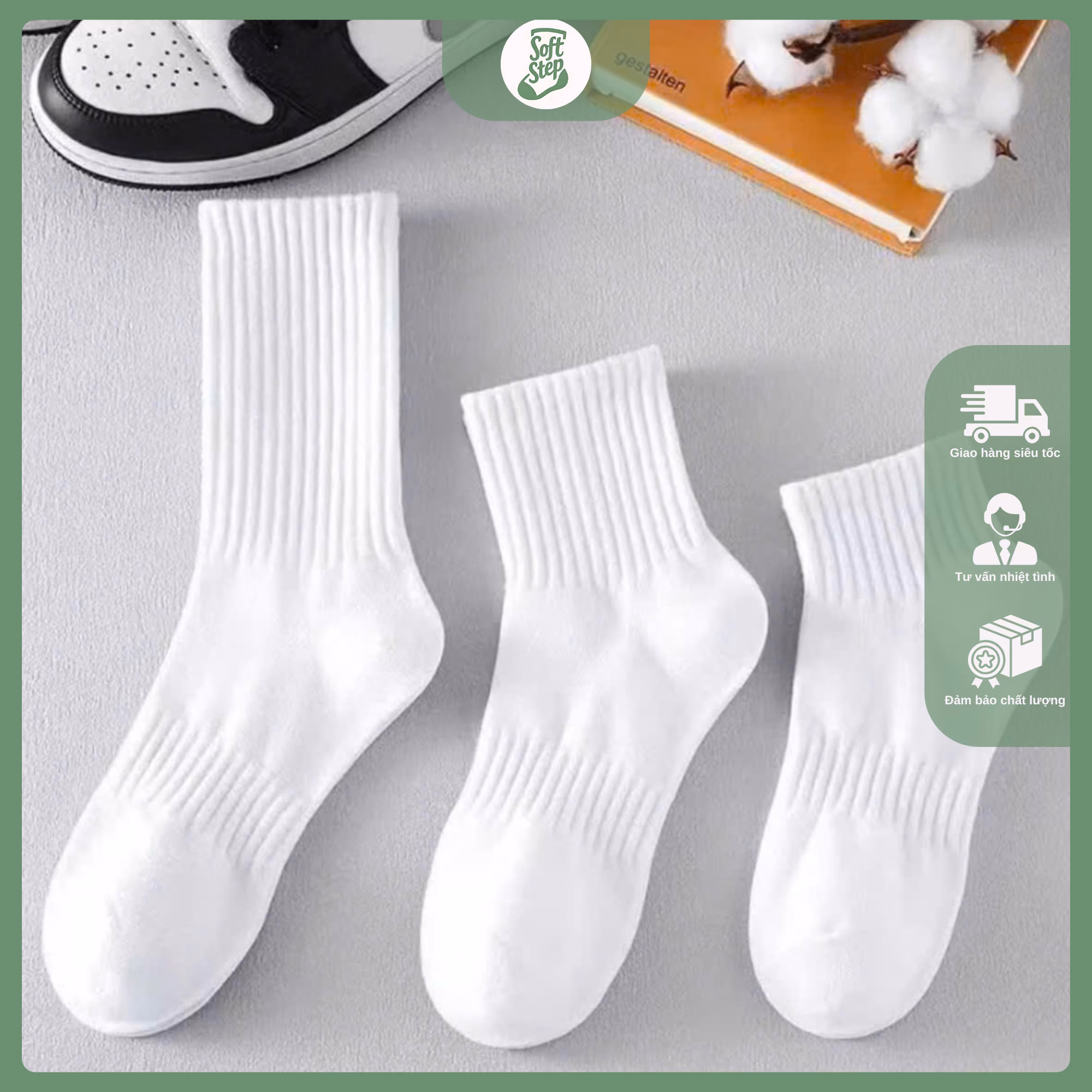 Combo 10 đôi tất vớ trơn trắng đen
