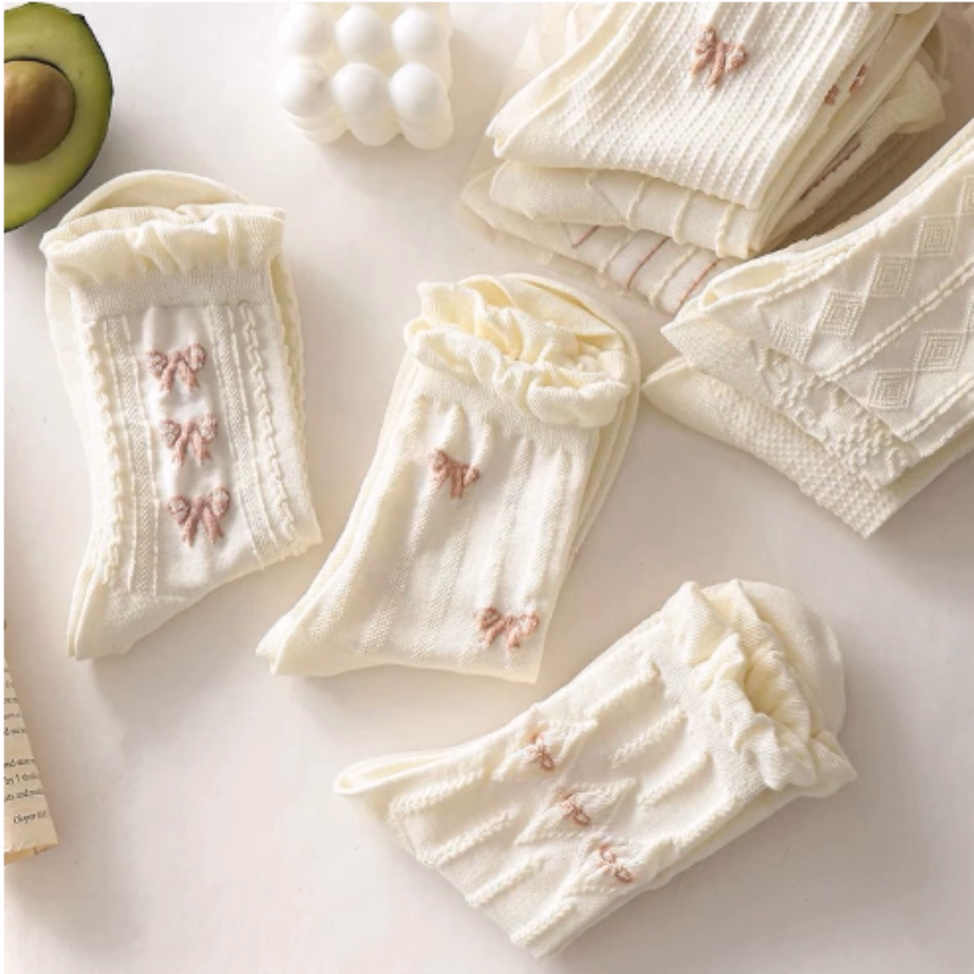 Set 5 Đôi Vớ Cotton SoftStep Đính Nơ Họa Tiết Hoa Nhỏ Xinh Xắn Phong Cách Harajuku Cho Nữ