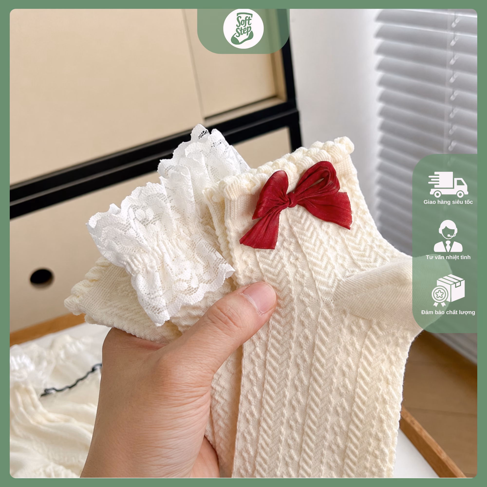 Vớ Tất Nữ, Vớ Tất Cổ Cao Chất Cotton 5 Mẫu Nơ Viền Ren Bèo Nổi Line Xoắn Hàn