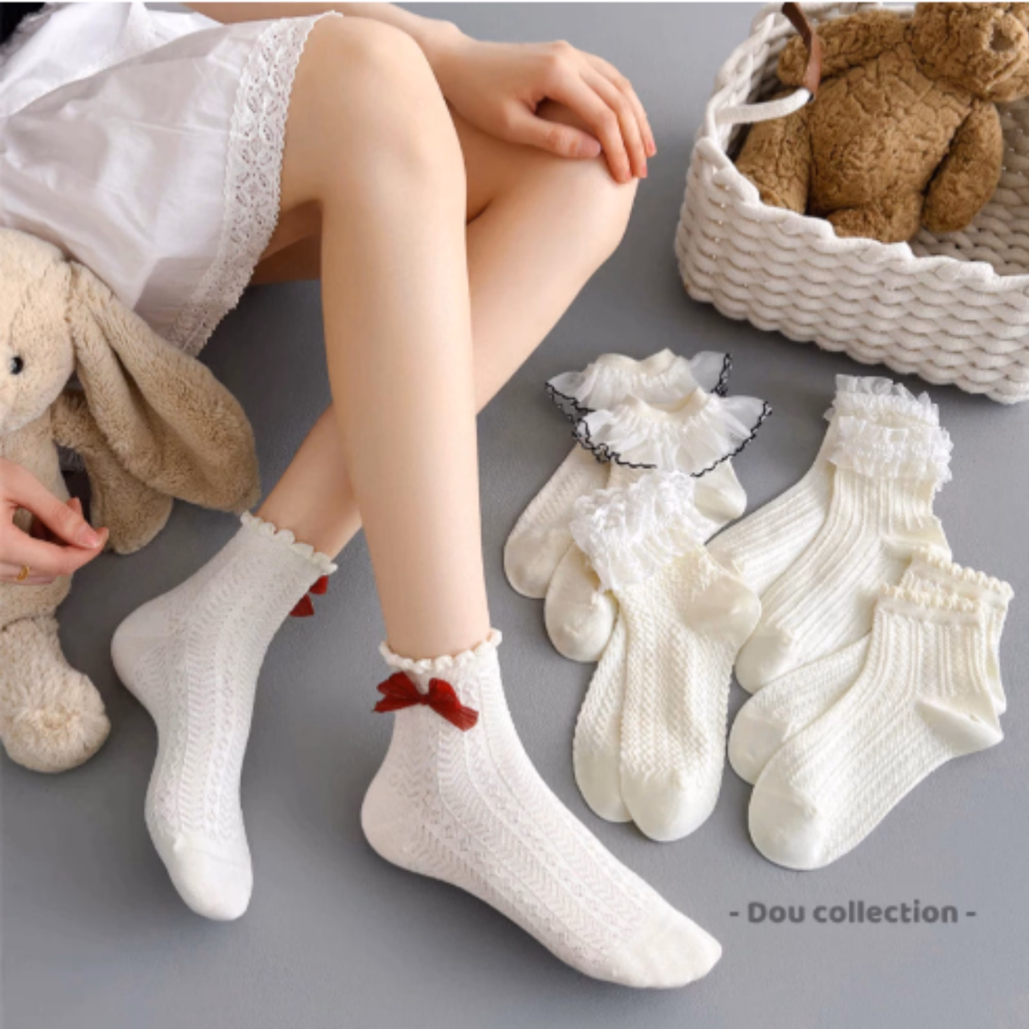 Vớ Tất Nữ, Vớ Tất Cổ Cao Chất Cotton 5 Mẫu Nơ Viền Ren Bèo Nổi Line Xoắn Hàn