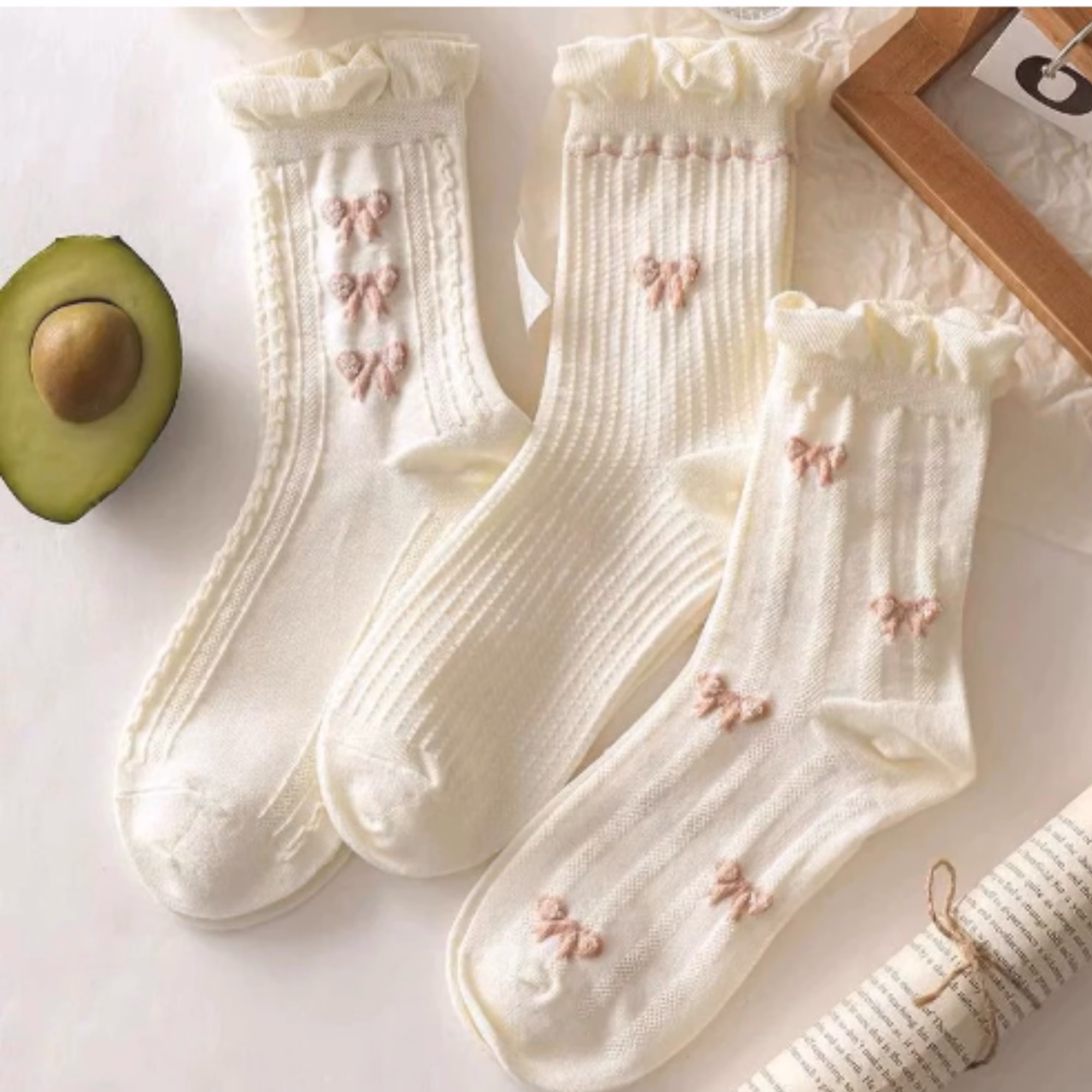 Set 5 Đôi Vớ Cotton SoftStep Đính Nơ Họa Tiết Hoa Nhỏ Xinh Xắn Phong Cách Harajuku Cho Nữ