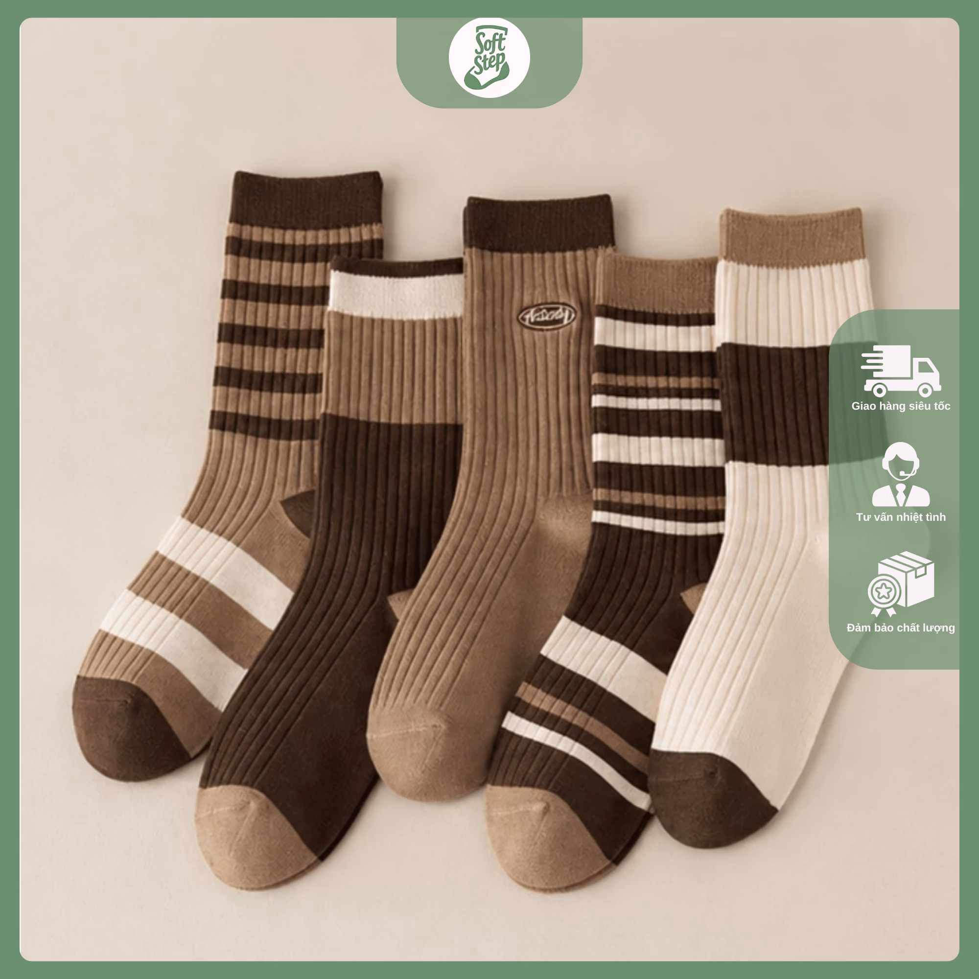 Tất Cổ Cao Unisex Màu Nâu Cafe Vintage Earth Tone – BST Vớ Gân Tăm Cotton Hàn Quốc Cao Cấp