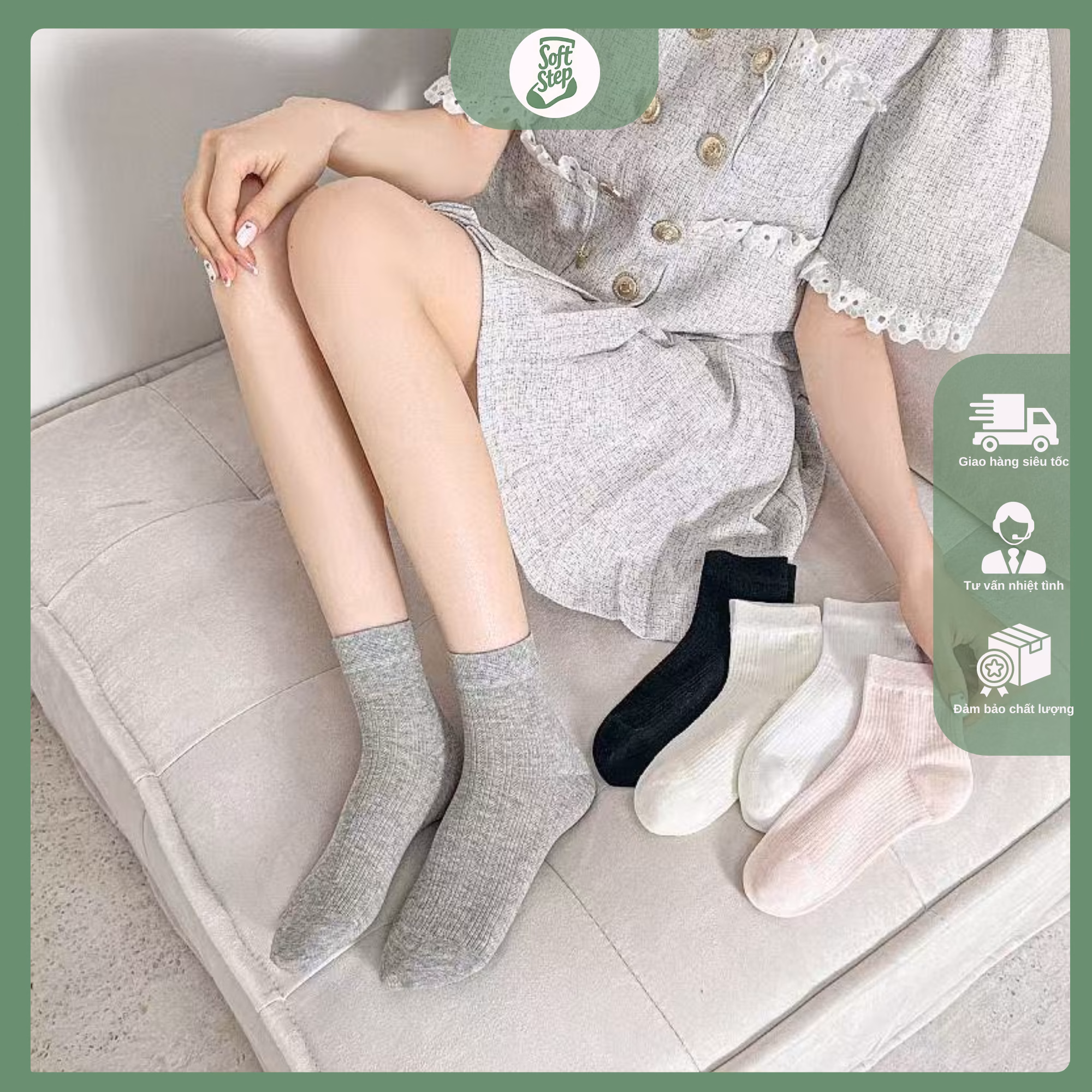Tất Cổ Trung Nữ Dệt Gân Tăm Tối Giản – Bộ Sưu Tập Vớ Cotton Muji Style Nhẹ Nhàng