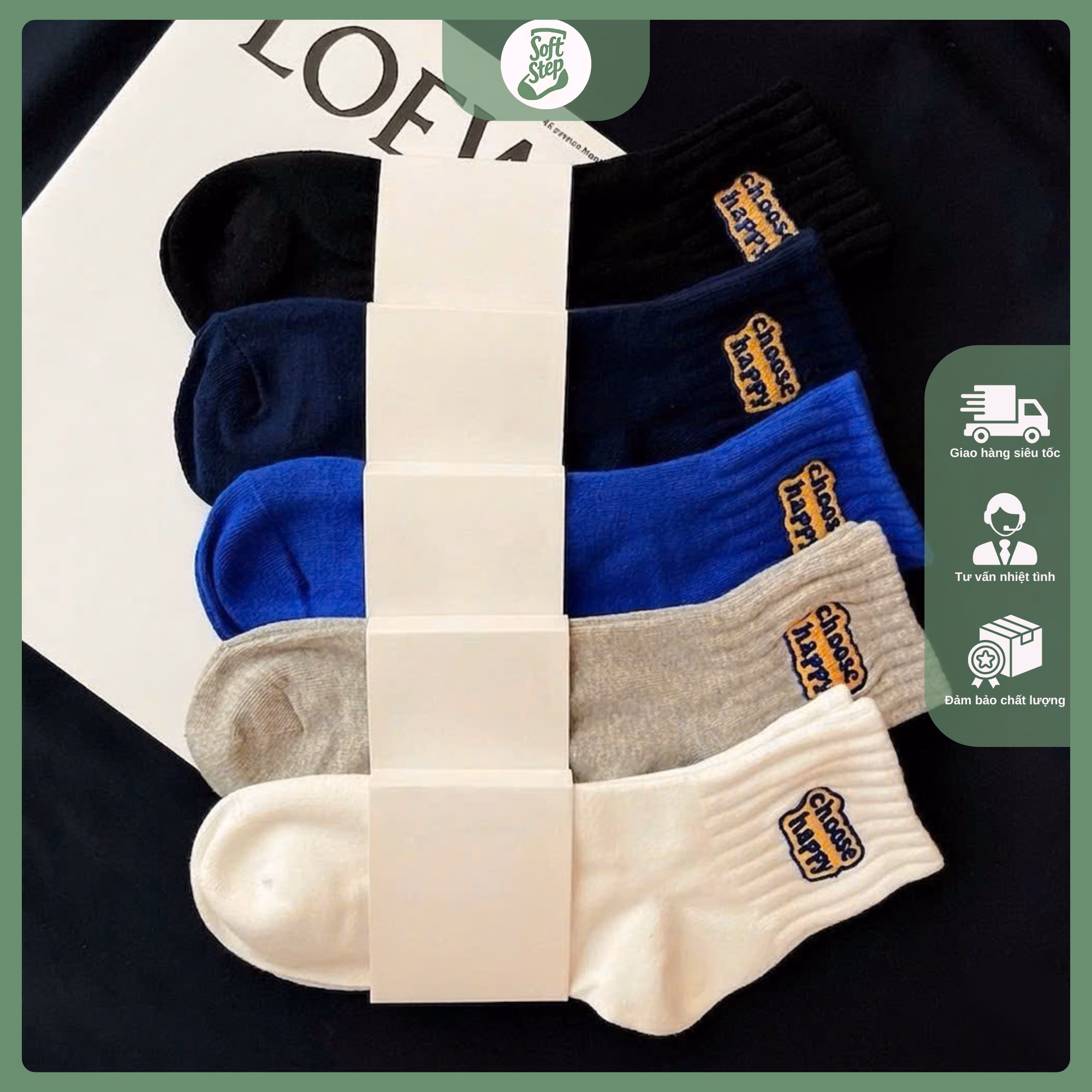 Tất Cổ Trung Nam Nữ Dệt Gân Tăm Thêu Chữ Choose Happy Cá Tính – BST Vớ Unisex Cao Cấp 